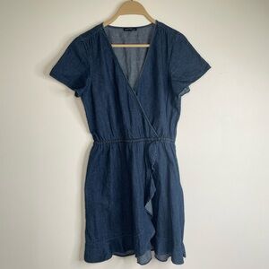 J.Crew Mercantile Denim Ruffle Wrap Dress - Short Sleeve V-Neck - Medium Wash S